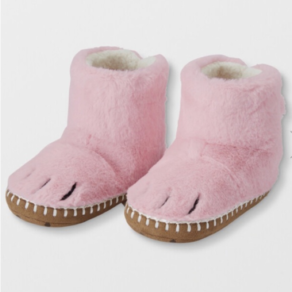 Nanna Andersson Pink Fuzzy Bear Paw Slippers Size 2Y-3Y NWT